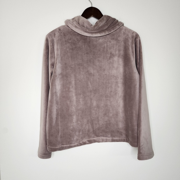 Softies Cozy Soft Velour Taupe Women's Cowl Neck Pullover Sweater L/XL Lounge - Picture 9 of 11